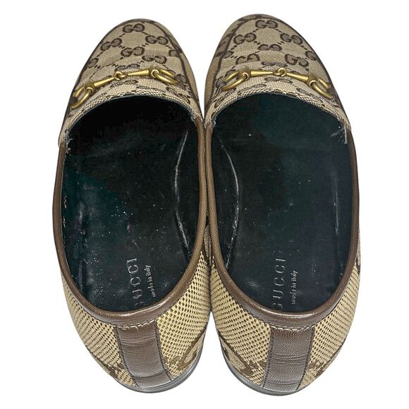 Gucci Jordan Jumbo GG Canvas Loafers Rosewood Beige Horsebit Slip-On Flats 39 - Picture 7 of 11